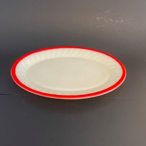Vintage Fire King Oval Serving Platter – 12" x 9" Swirl Sunrise Milk Glass with - Picture 1 of 4